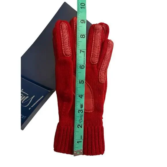 Vtg Sensations By Isotoner Red Knit Leather Palms OSFM Flexible Slenderizor Fit - Picture 7 of 8
